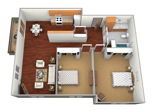 Floor plan for 2 beds, 1 bath, 1010 sqft